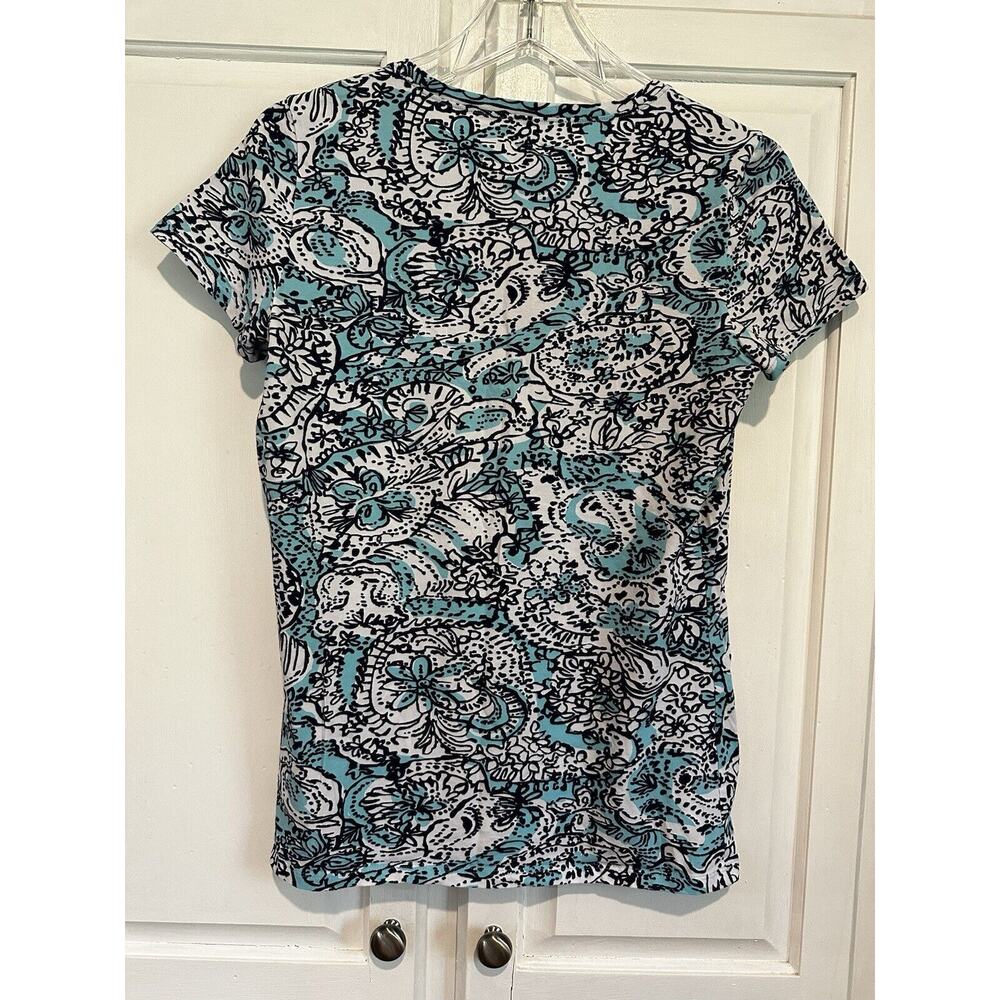 Lilly Pulitzer HIPPY HIPPY SHAKE Michele Shirt Top Size M V neck Cotton Stretch - Picture 5 of 8